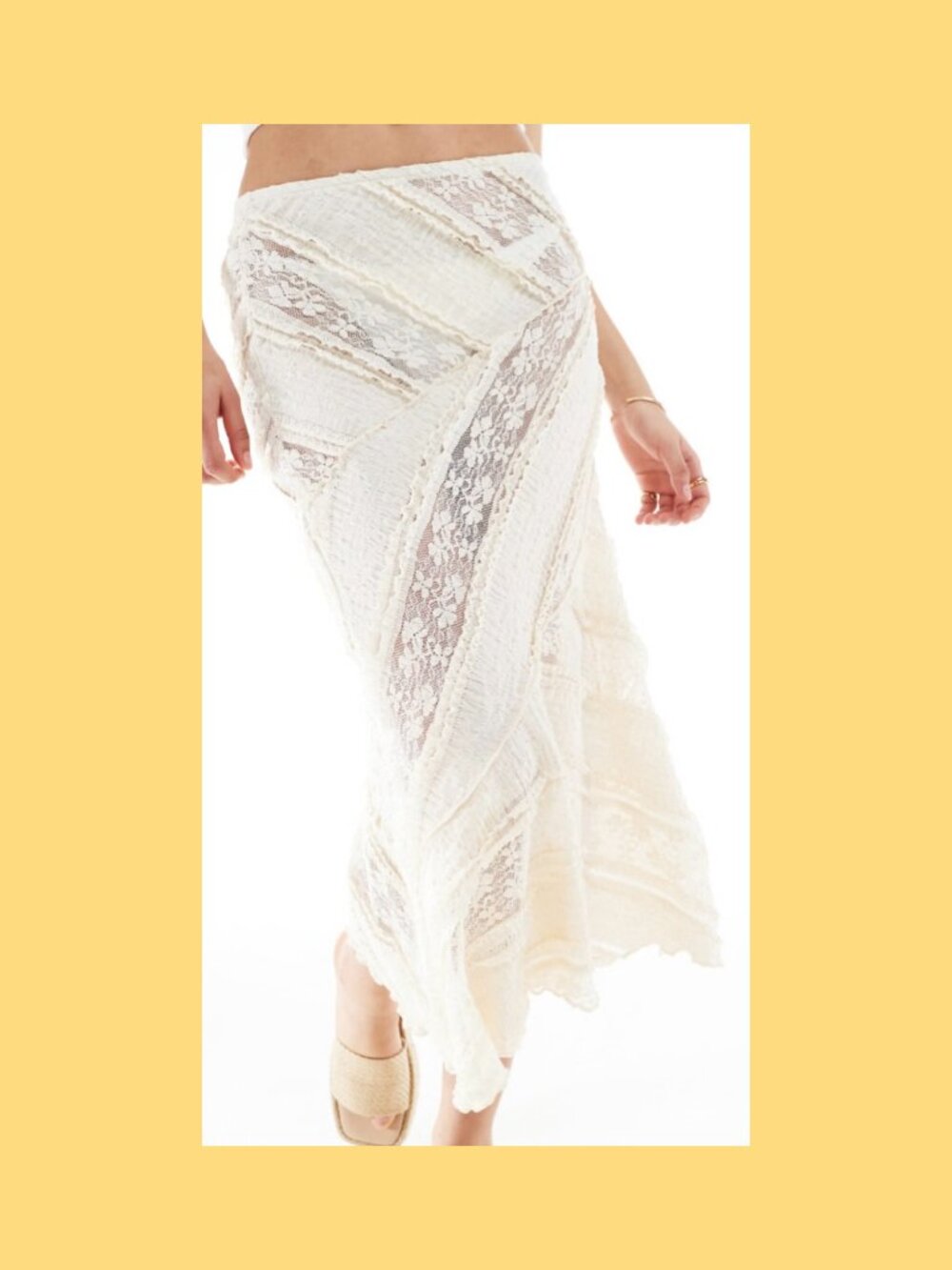 Pull&Bear lace midi skirt with asymmetric hem in white